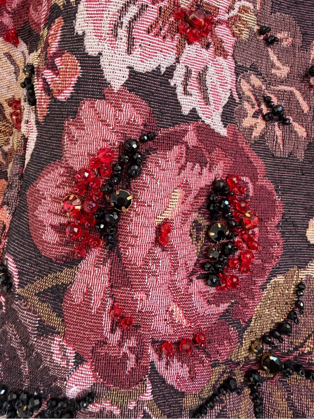 New Anthropologie Maeve beaded embellished Floral Tapestry Tote Bag brown pink
